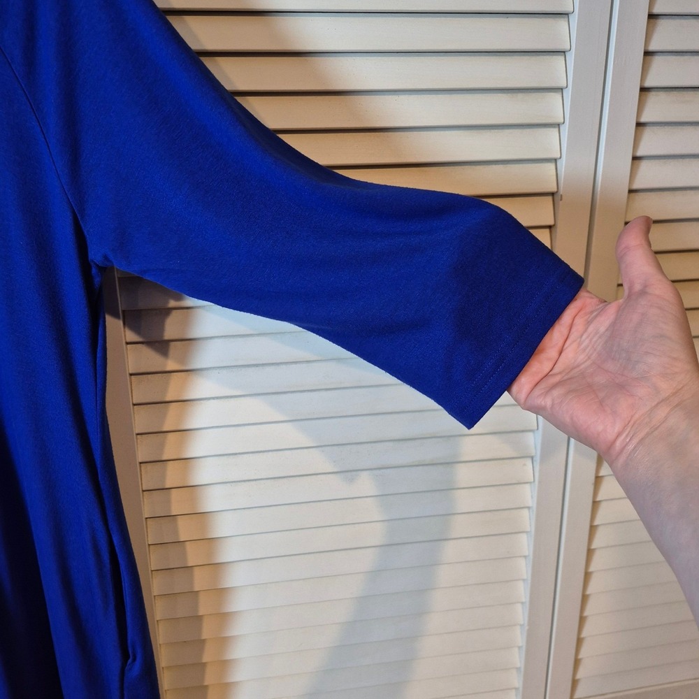Jacansi Royal Blue Crew Neck 3/4 Sleeve Maxi Dress Pockets Size L Modest Pockets - Picture 4 of 10